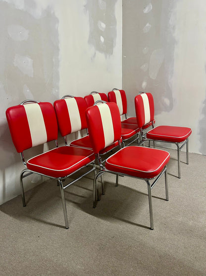 6x Retro Vintage Stühle im American Diner Stil rot/weiss