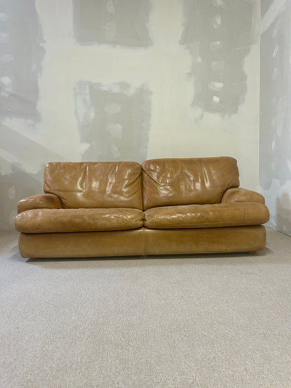Vintage Roche Bobois Ledersofa in Cognacfarbe 70er 2 Sitzer