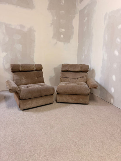 Italienisches modulares 70er Jahre Wildleder Sofa 2-Sitzer