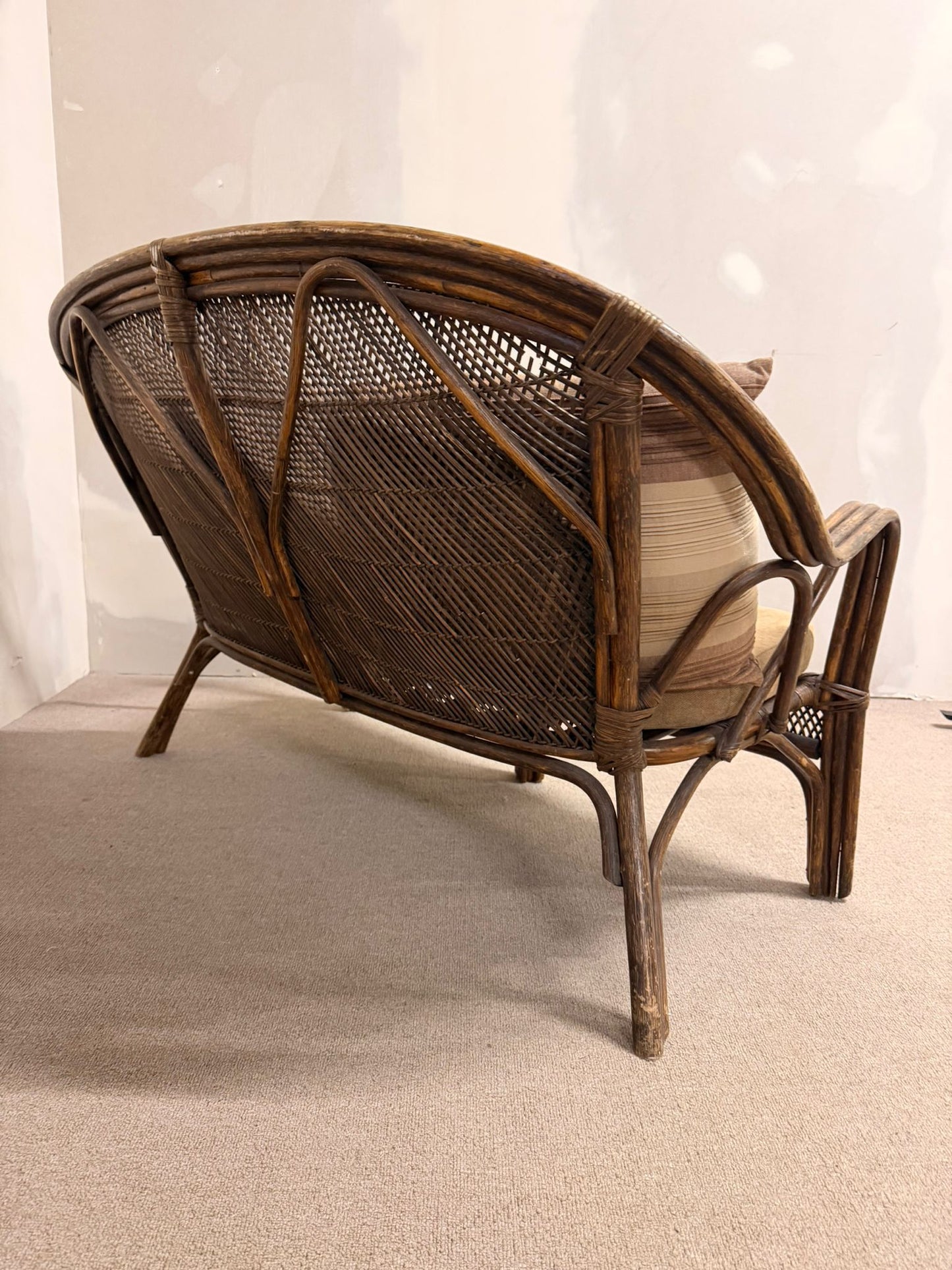 Vintage Rattan Bambus Sofa Couch mit Kissen, Sitzbank