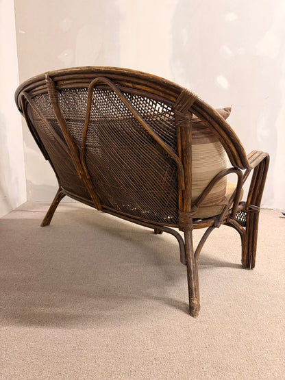 Vintage Rattan Bambus Sofa Couch mit Kissen, Sitzbank