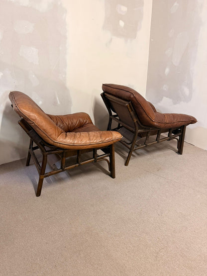 Vintage Sessel aus Leder mit Bambusgestell aus den 60er