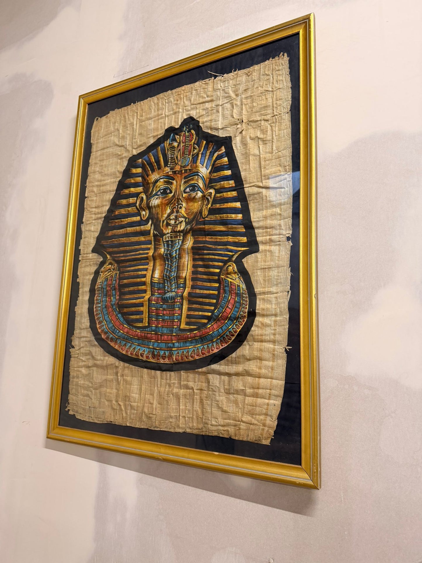 Pharao Tutanchamun Maske Bild auf Papyrus, Rahmen goldfarbig
