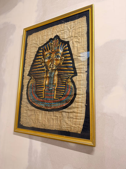 Pharao Tutanchamun Maske Bild auf Papyrus, Rahmen goldfarbig