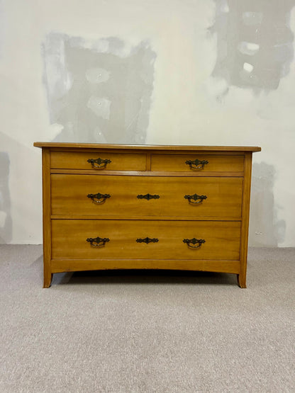 Mid Century Holz Kommode mit 4 Schubladen Vintage Glasplatte
