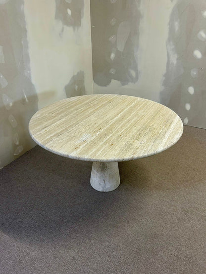 Runder Designer Travertin Esstisch Vintage 2-teilig