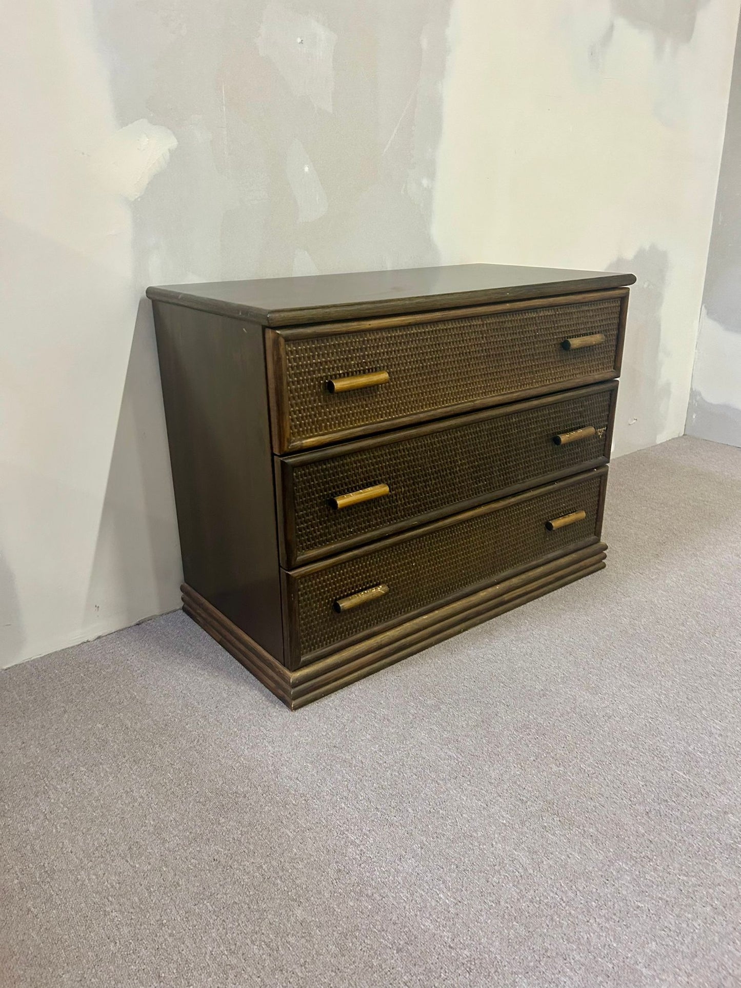 Vintage Rattan Bambus Kommode 3 Schubladen