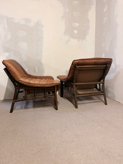 Vintage Sessel aus Leder mit Bambusgestell aus den 60er
