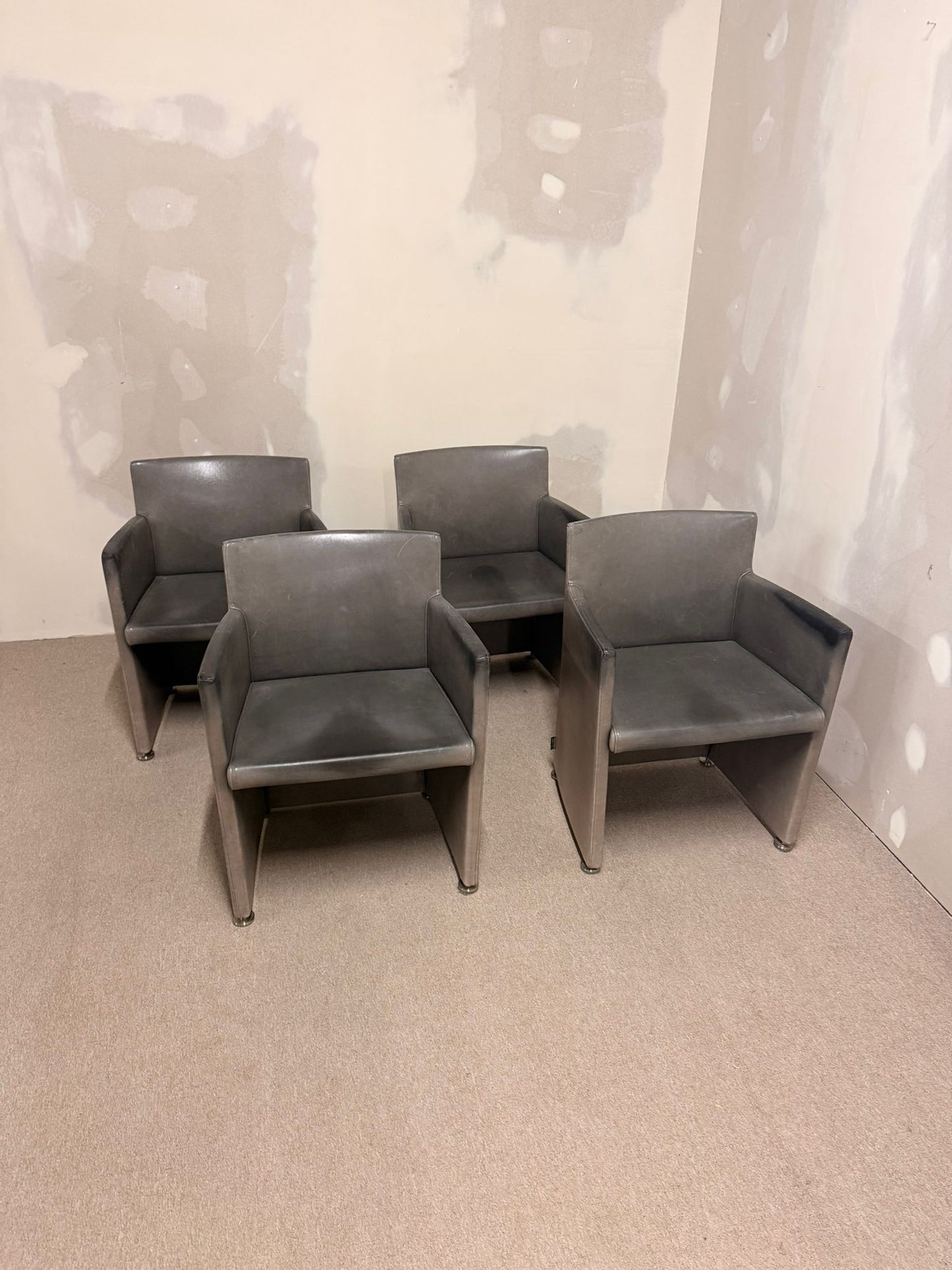 Italienische Design Leder Armlehnstühle Grau von Cappellini