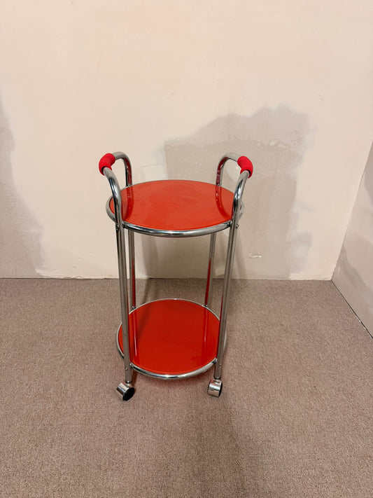 Vintage Servierwagen Teewagen, Chrom/Glas rot, 60er Jahre