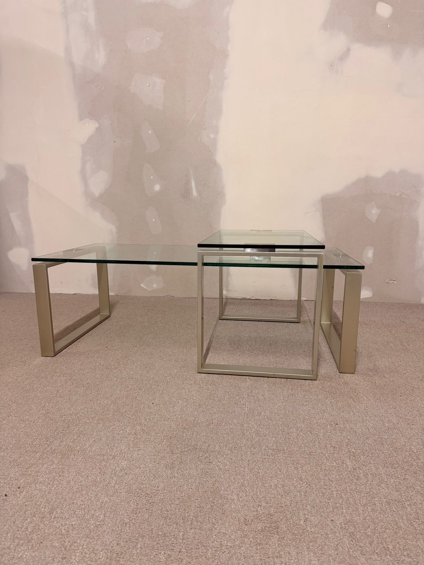 2er Set Coffee Table Couchtisch Kombination aus Glas/ Metall