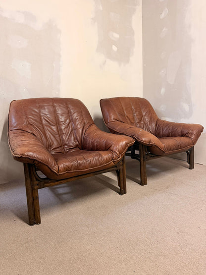 Vintage Sessel aus Leder mit Bambusgestell aus den 60er