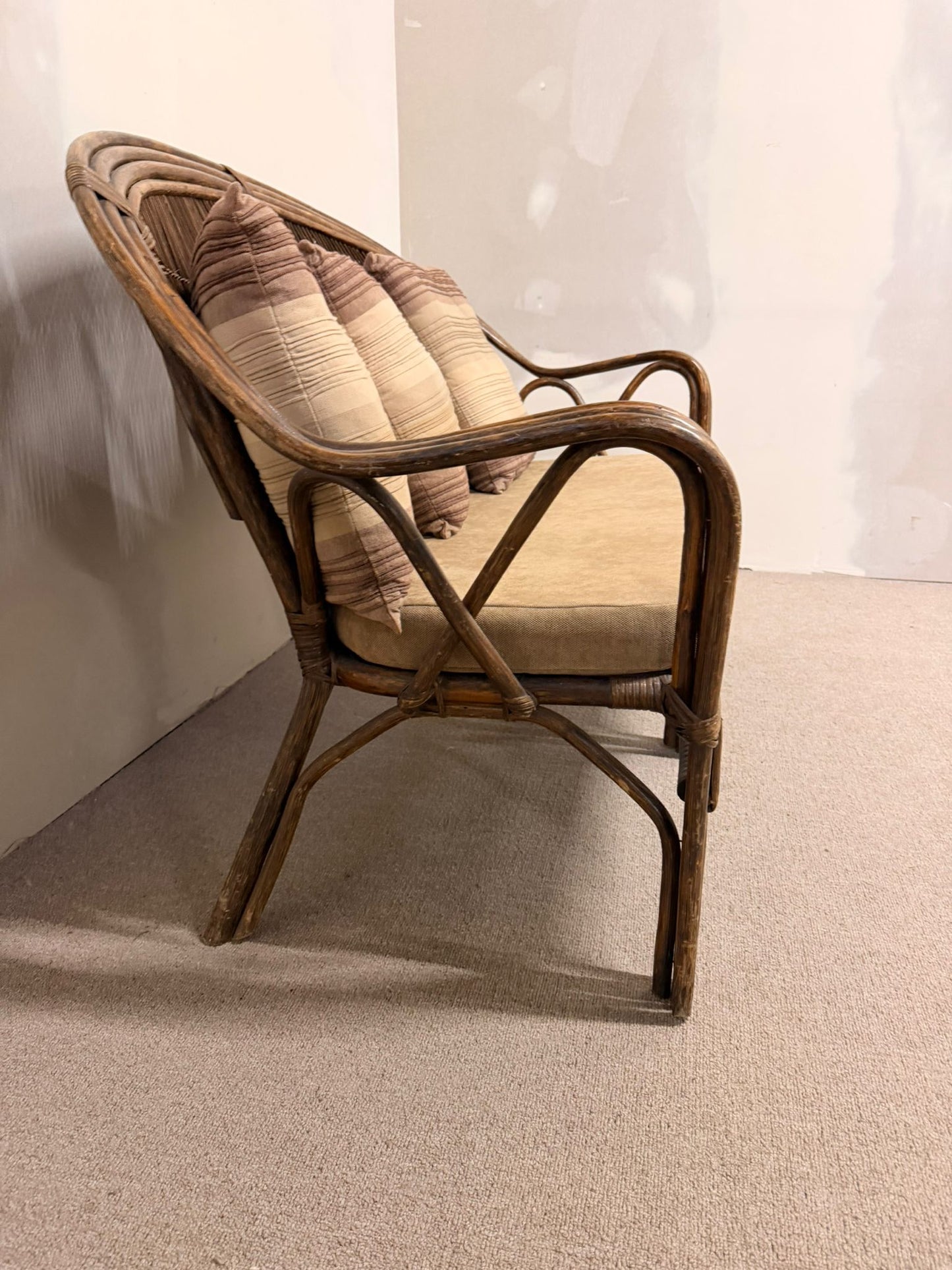 Vintage Rattan Bambus Sofa Couch mit Kissen, Sitzbank
