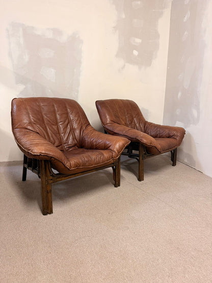 Vintage Sessel aus Leder mit Bambusgestell aus den 60er
