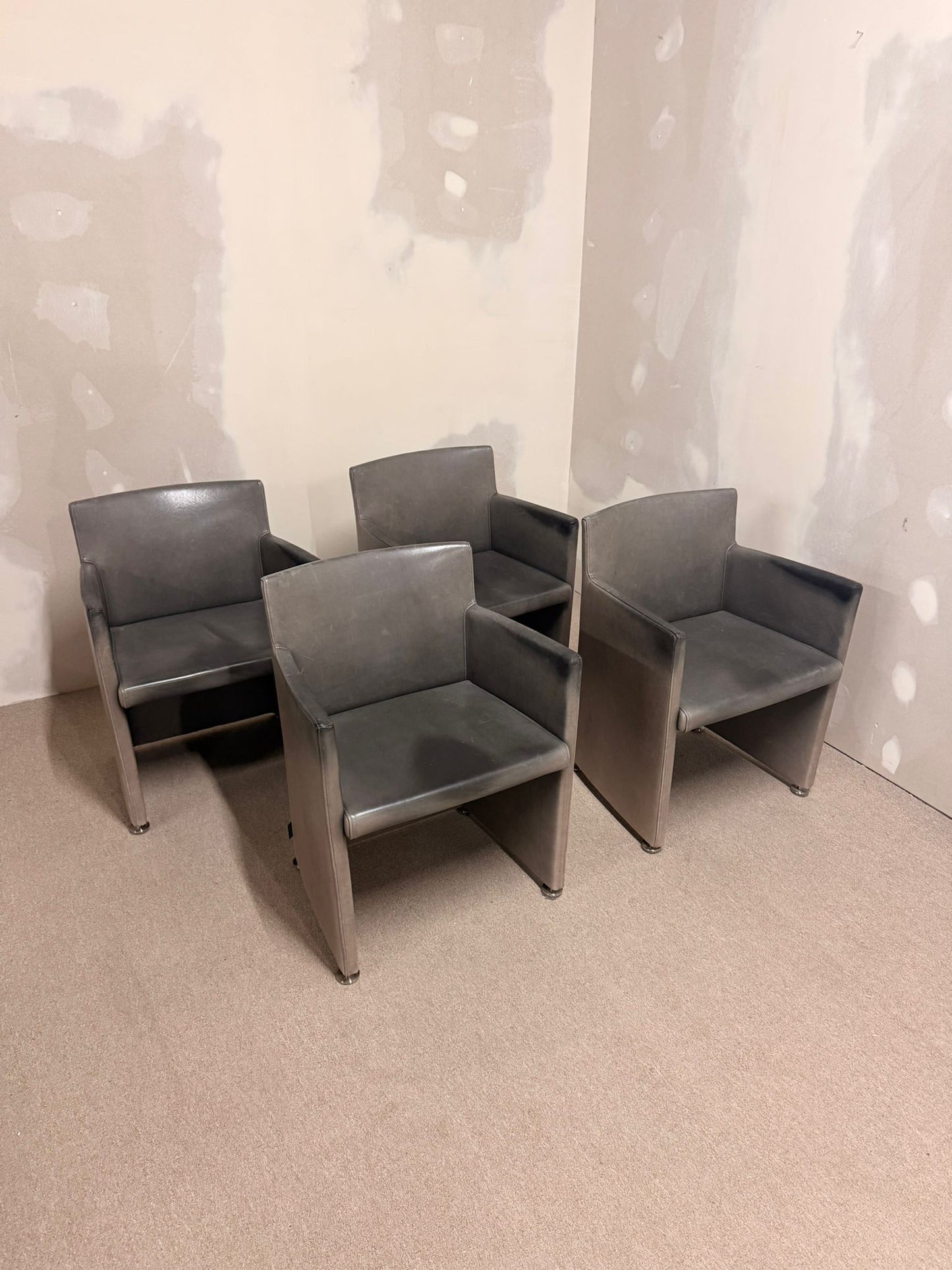Italienische Design Leder Armlehnstühle Grau von Cappellini