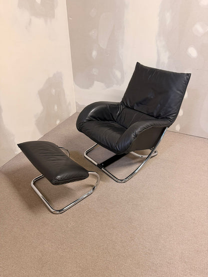 Robert Haussmann Schaukelstuhl mit Fusshocker Loungesessel