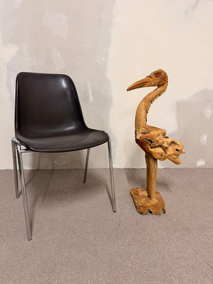Handgeschnitzte Holzskulptur, Pelikan/Reiher, Teakholz