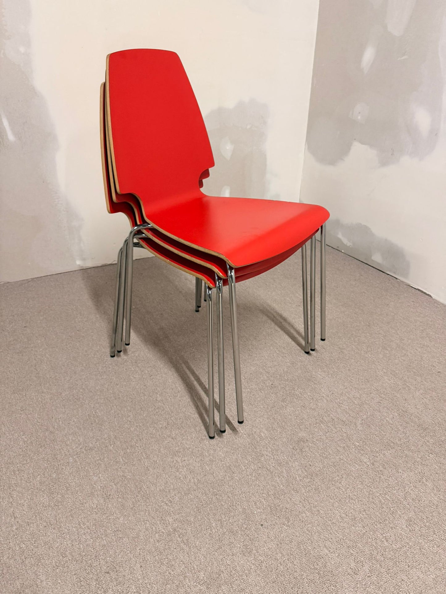 3x Ikea Vilmar Stuhl in rot, stapelbar