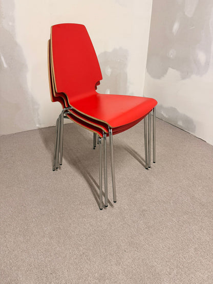 3x Ikea Vilmar Stuhl in rot, stapelbar