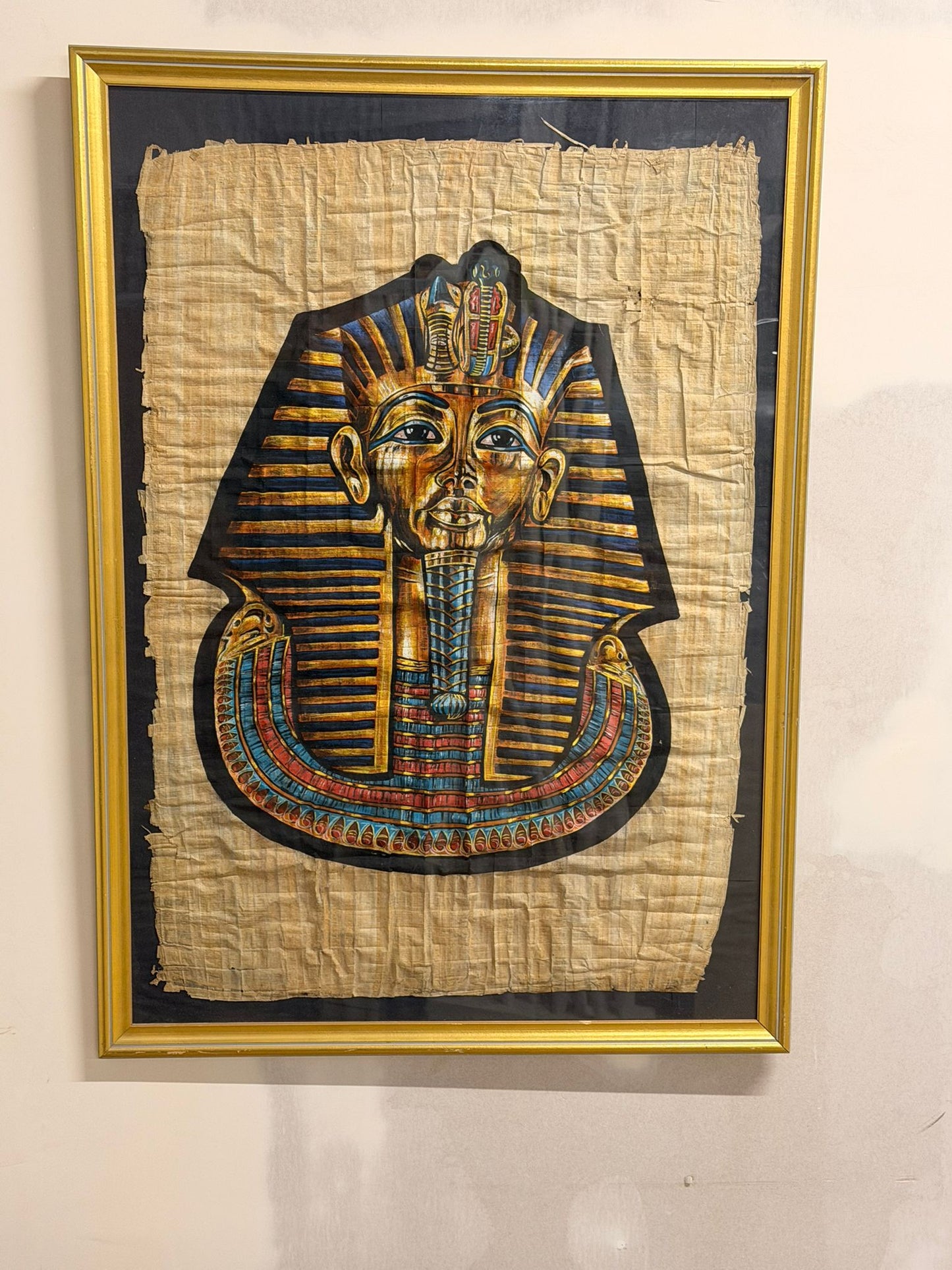 Pharao Tutanchamun Maske Bild auf Papyrus, Rahmen goldfarbig