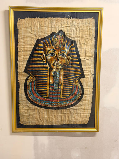 Pharao Tutanchamun Maske Bild auf Papyrus, Rahmen goldfarbig