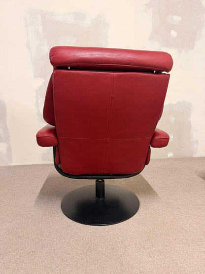 Roter Sessel mit Hocker aus Leder Loungesessel Relaxsessel