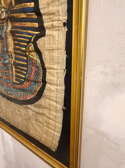Pharao Tutanchamun Maske Bild auf Papyrus, Rahmen goldfarbig
