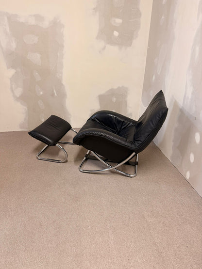 Robert Haussmann Schaukelstuhl mit Fusshocker Loungesessel