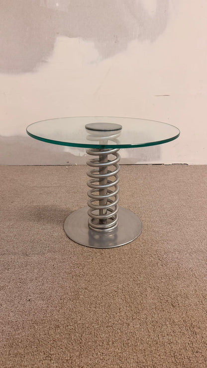 Space Age Beistelltisch Couchtisch aus Glas mit Spiralfeder