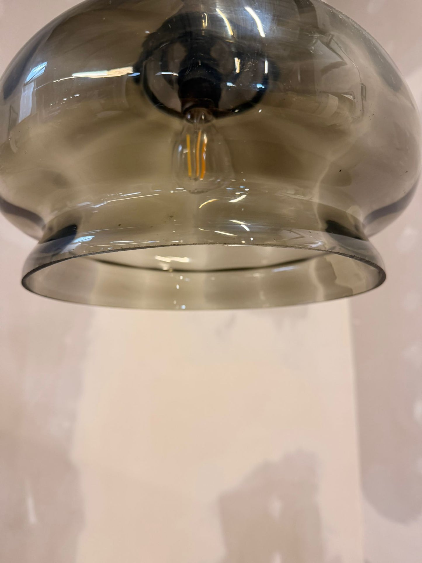 Vintage Glas Pendelleuchte retro Hängelampe mit Holzdetails