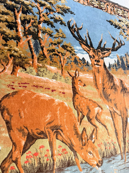 Gewebter vintage Wandteppich mit Hirschen und Rehen