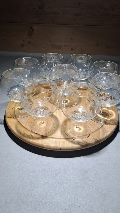 9er Set Vintage XXL Cognacgläser Rosendekor handgeschliffen