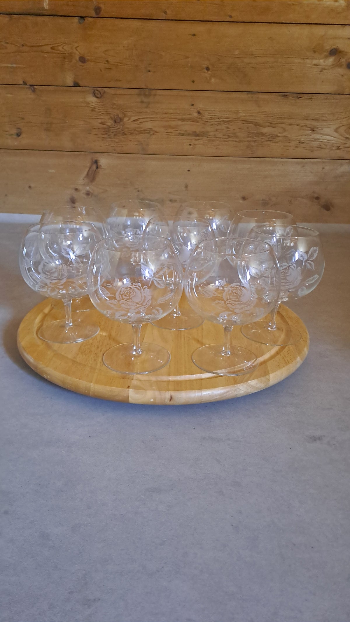 9er Set Vintage XXL Cognacgläser Rosendekor handgeschliffen