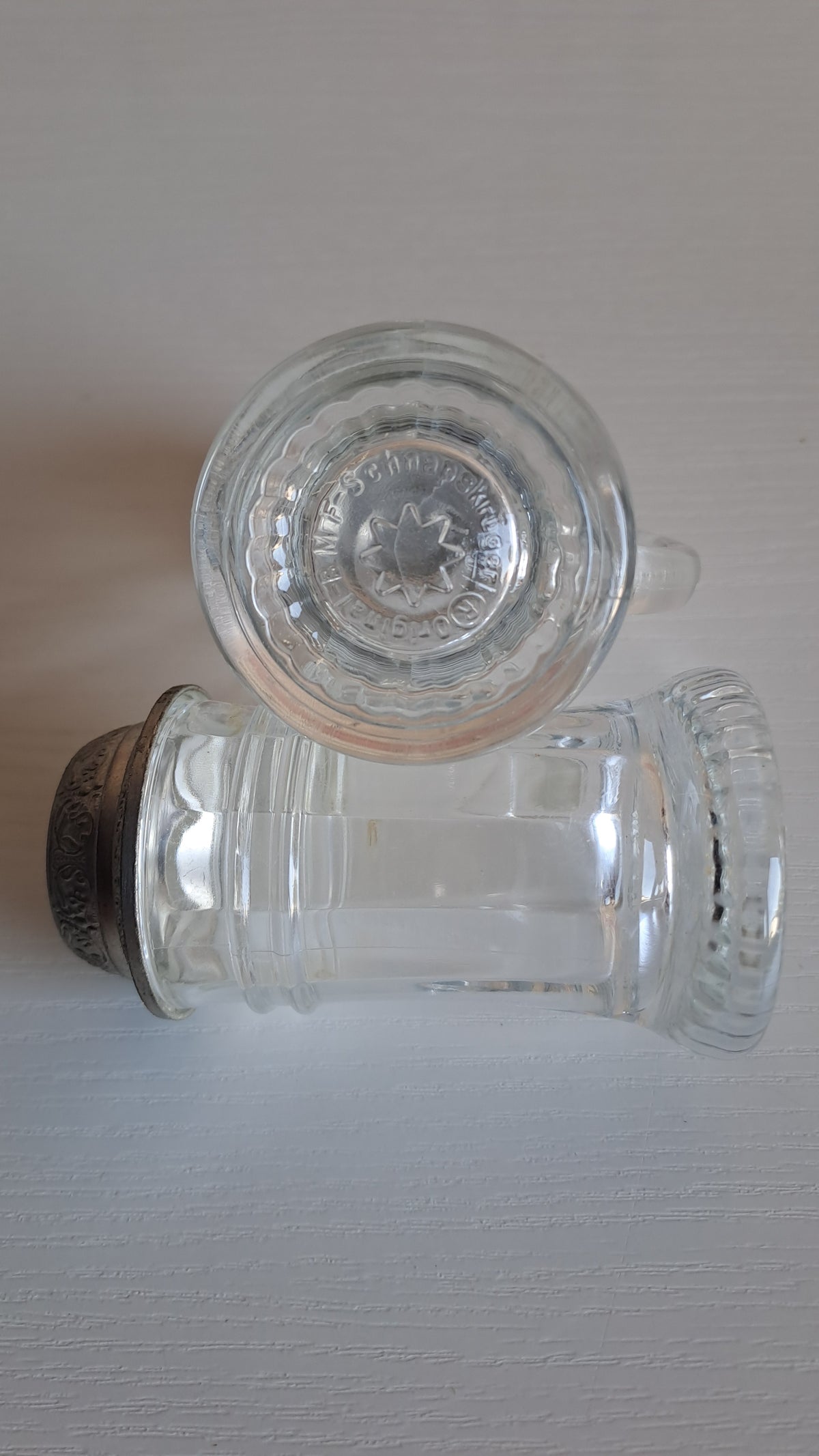 2er Set Vintage Mini Bierkrüge Glas mit Zinndeckel