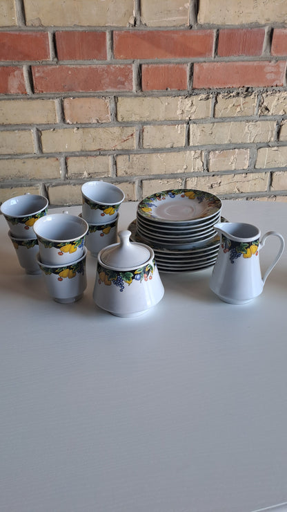 Porzellan Kaffee Service Obstdekor 21-teilig