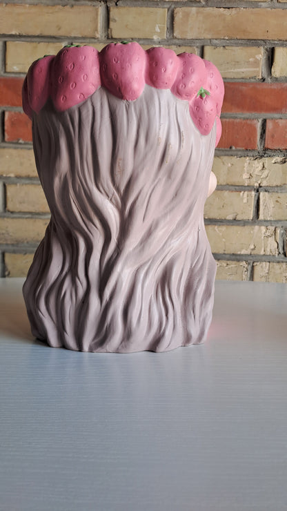 Terrakotta Blumentopf Büstenform mit Erdbeerdekor in Rosa