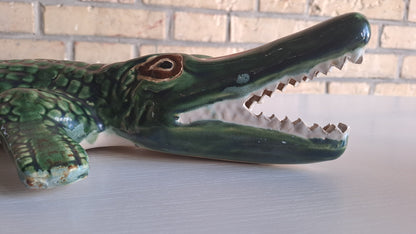 Vintage Handmade Wanddeko Krokodil Alligator aus Keramik