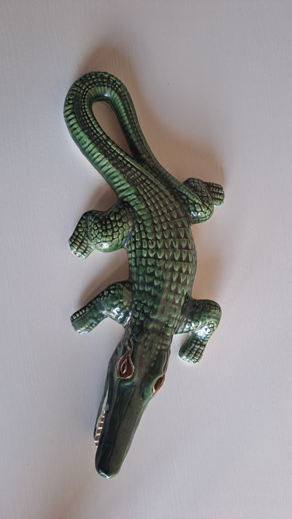Vintage Handmade Wanddeko Krokodil Alligator aus Keramik