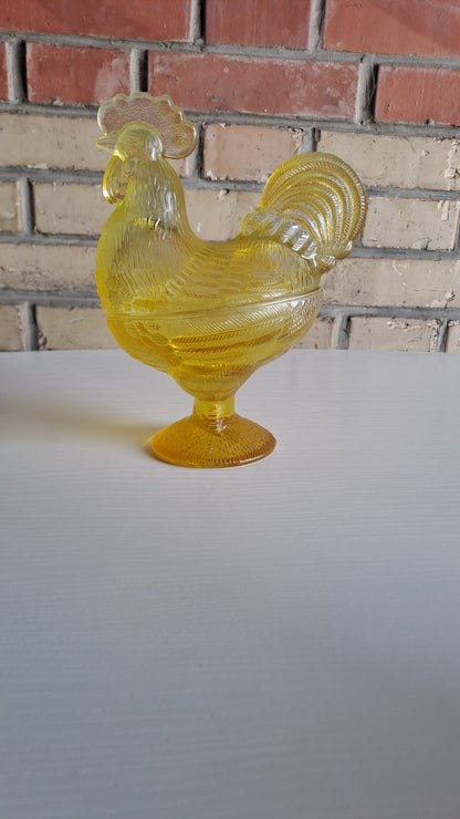 Vintage Bonboniere Hahn aus bernsteinfarbigem Glas