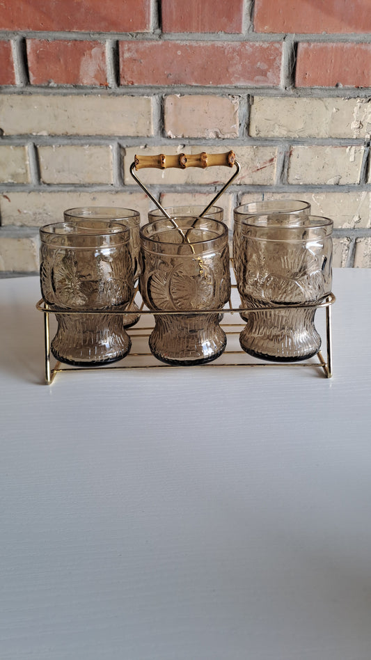 6er Vintage Gläserset mit Servierständer von Fidenza Italy