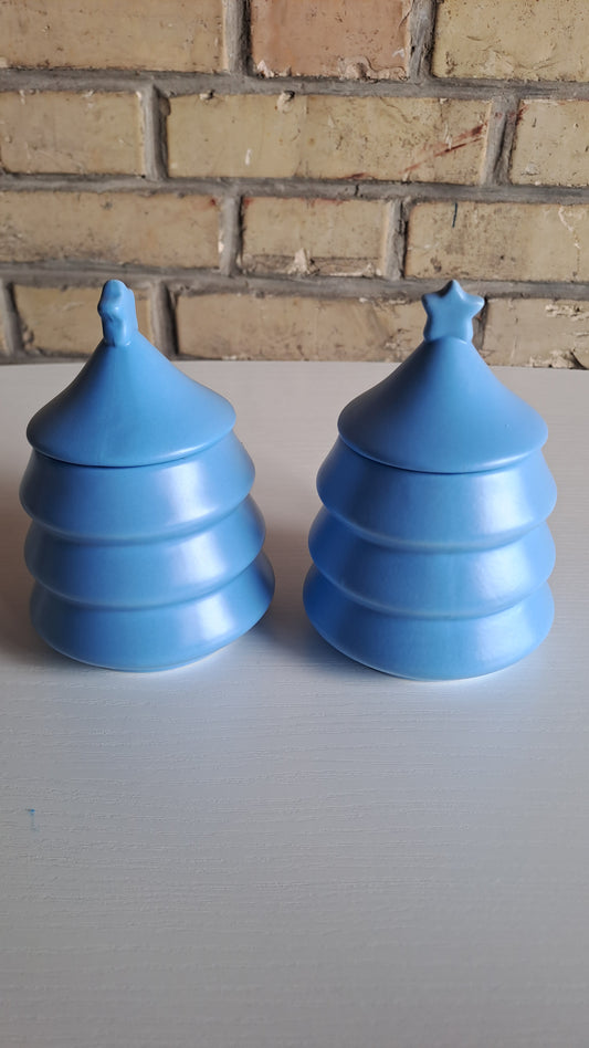 2er Set Keramik Tassen mit Deckel Stern Design Blau