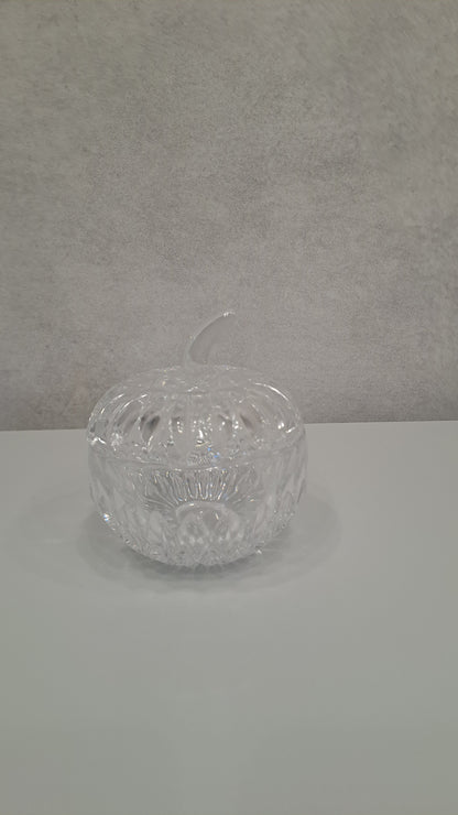 Vintage Kristall-Zuckerdose / Bonboniere in Apfel-Kürbisform