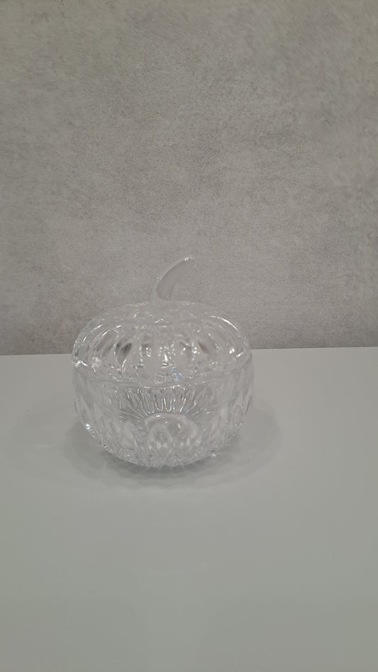 Vintage Kristall-Zuckerdose / Bonboniere in Apfel-Kürbisform