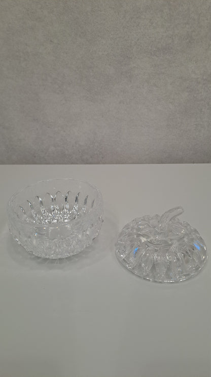 Vintage Kristall-Zuckerdose / Bonboniere in Apfel-Kürbisform
