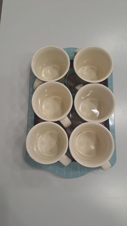 Natives Vintage-Stil Kaffee-Set: 6 Tassen und Metall-Tablett