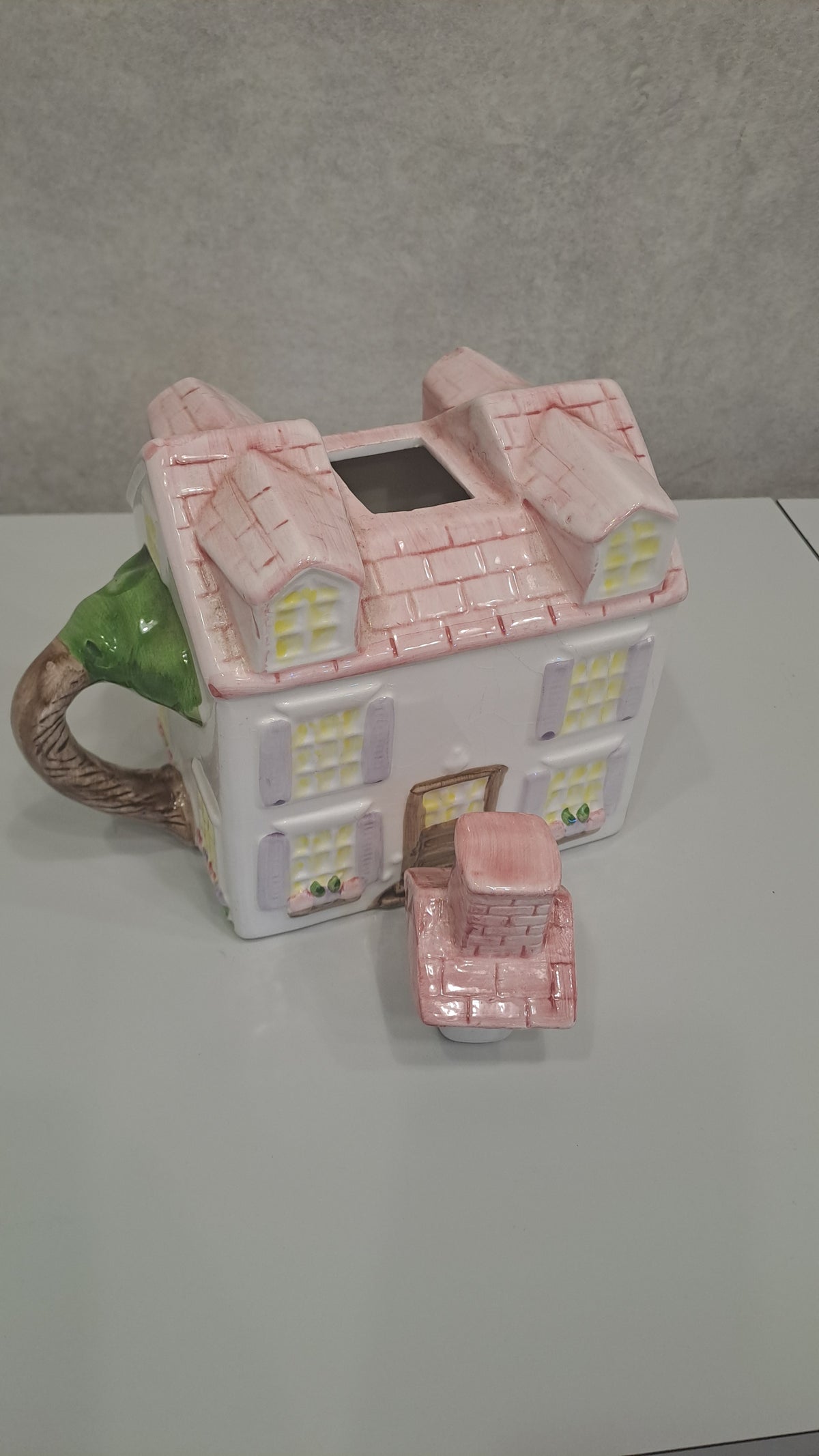 Vintage Cottage Teekanne Haus Rosa Handbemalt Keramik
