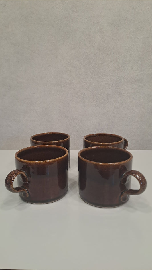 4er Set Vintage Steinzeug Tassen Studiokeramik 70er in braun