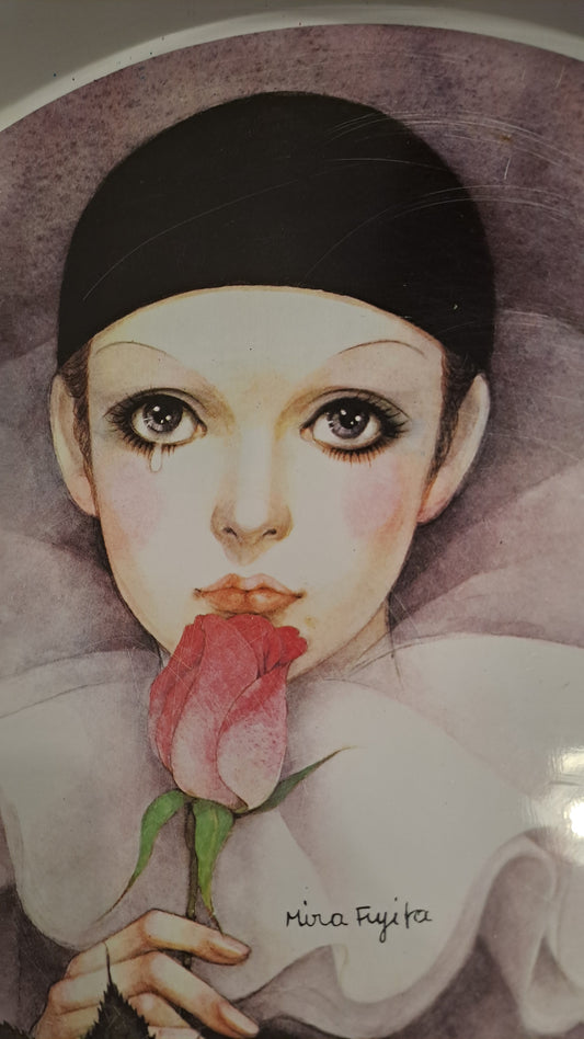 Vintage Mira Fujita Blech Tablett Pierrot Rose 90er Jahre