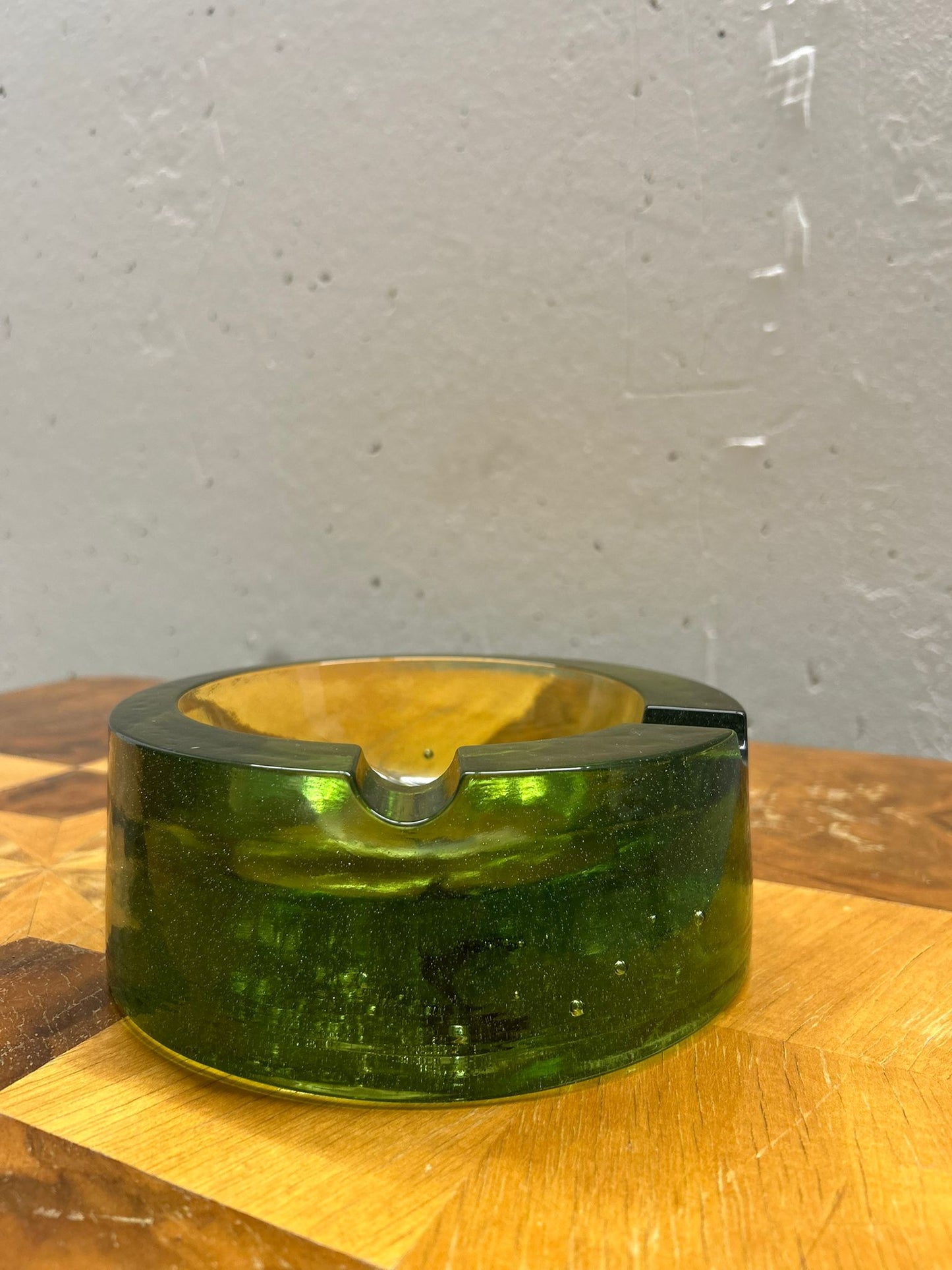 Grüner Glas Aschenbecher, Vintage, 70er Jahre