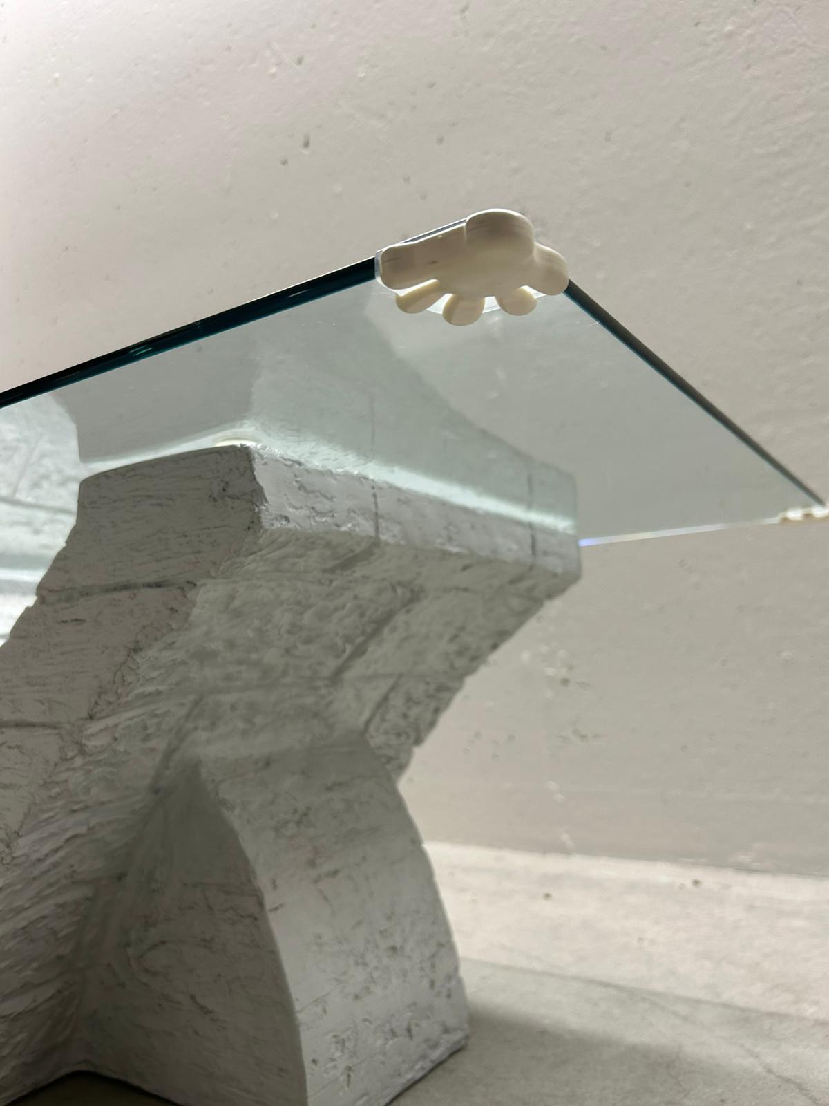 Designer Couchtisch Beton Stein Optik Glasplatte Tisch